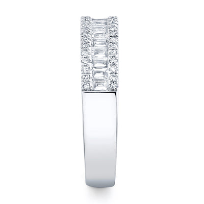 14K White Gold Diamond and Baguette Band