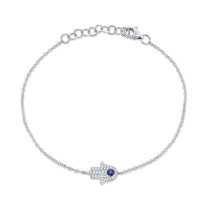 0.09CT DIAMOND & 0.08CT BLUE SAPPHIRE 14K W/G HAMSA BRACELET