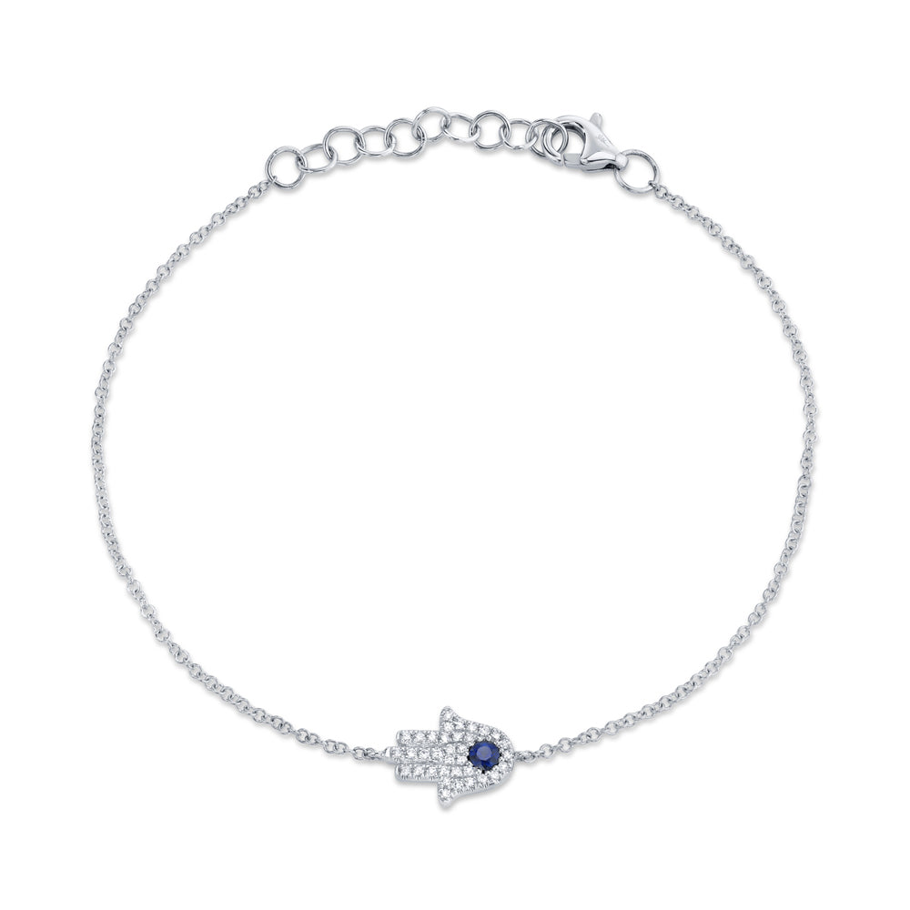 0.09CT DIAMOND & 0.08CT BLUE SAPPHIRE 14K W/G HAMSA BRACELET