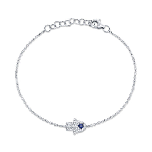 0.09CT DIAMOND & 0.08CT BLUE SAPPHIRE 14K W/G HAMSA BRACELET