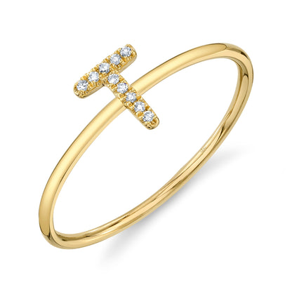 0.03CT 14K Y/G DIAMOND LADY'S RING - INITIAL T