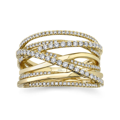 14K Yellow Gold Pave Diamond Crossover Ring