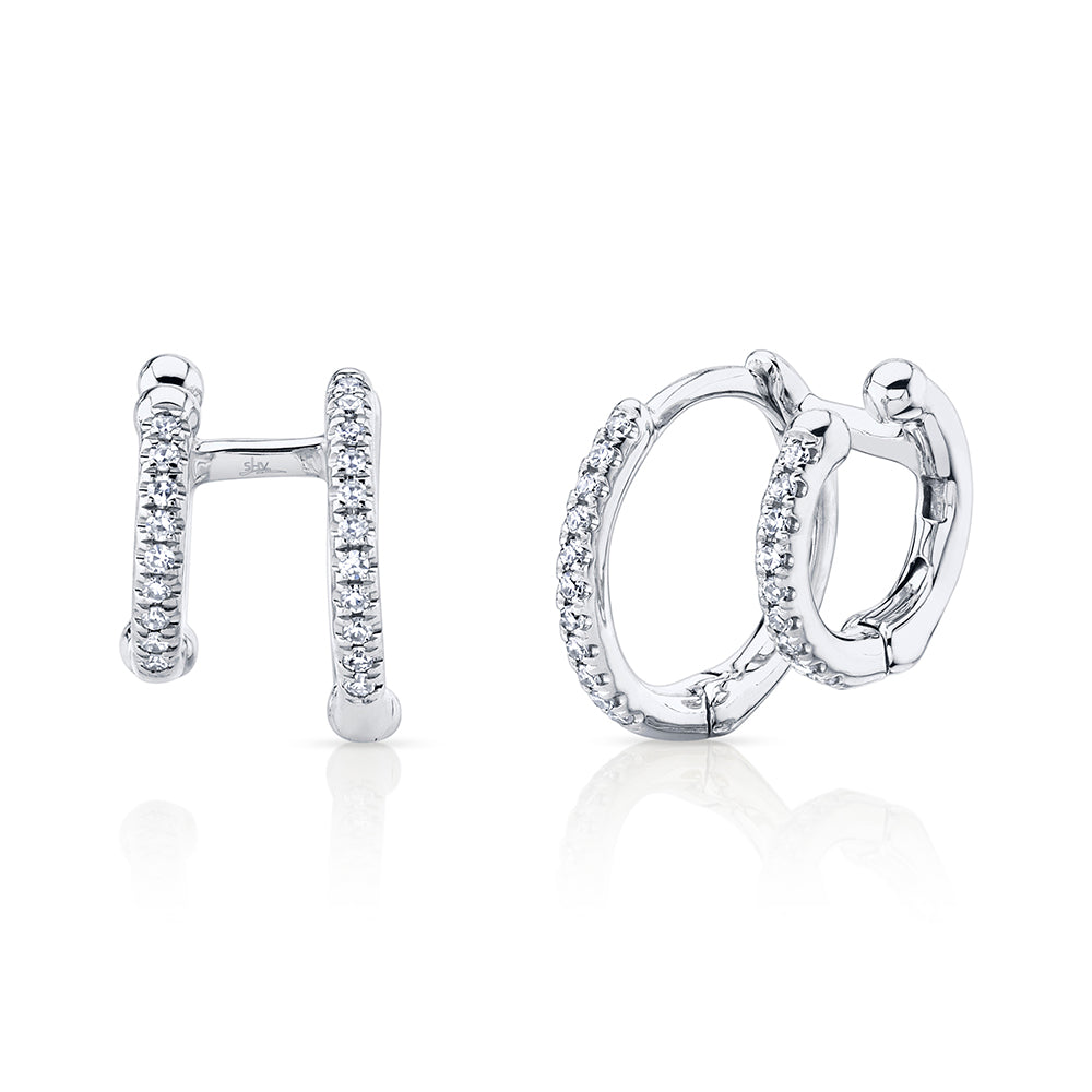 0.12CT 14K W/G DIAMOND DOUBLE HUGGIE EARRING