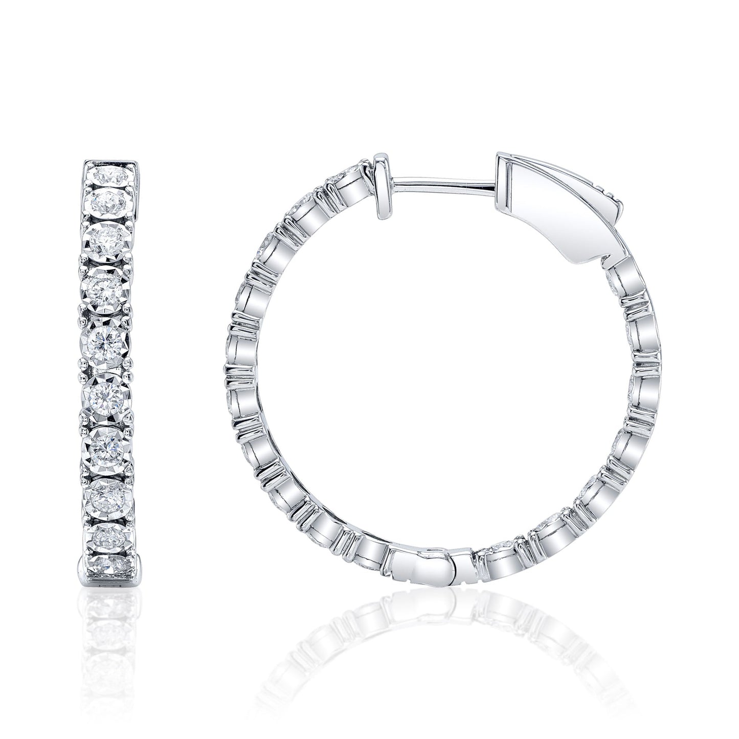 1.06CT 14K W/G DIAMOND HOOP EARRING