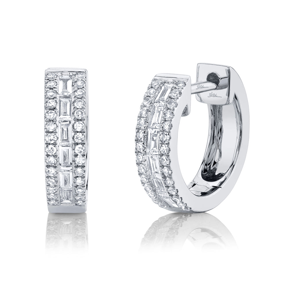 0.34CT 14K W/G DIAMOND BAGUETTE HUGGIE EARRING