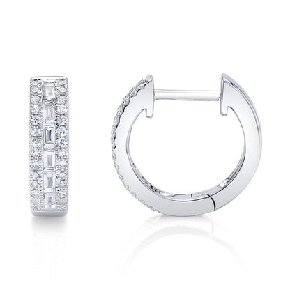 0.34CT 14K W/G DIAMOND BAGUETTE HUGGIE EARRING