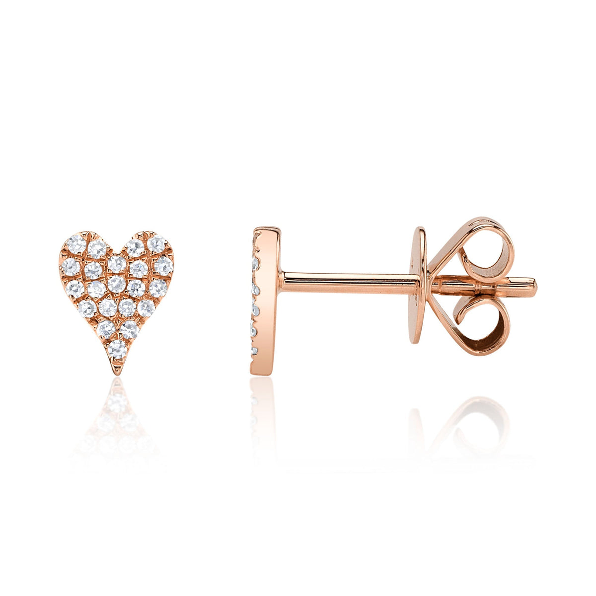 0.10CT 14K R/G DIAMOND PAVE HEART STUD EARRING