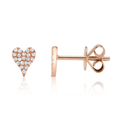 0.10CT 14K R/G DIAMOND PAVE HEART STUD EARRING