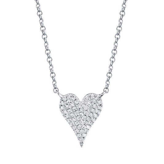 14K White Gold Pave Diamond Heart Necklace
