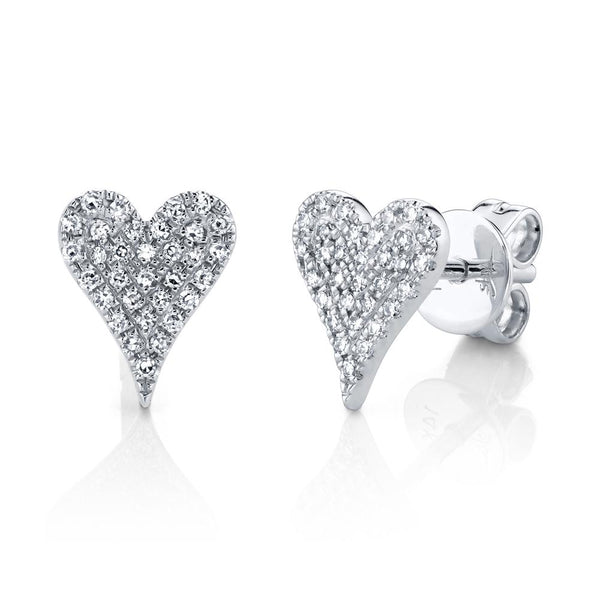 14K White Gold Pave Heart Stud Earrings