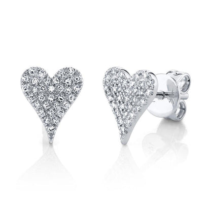14K White Gold Pave Heart Stud Earrings