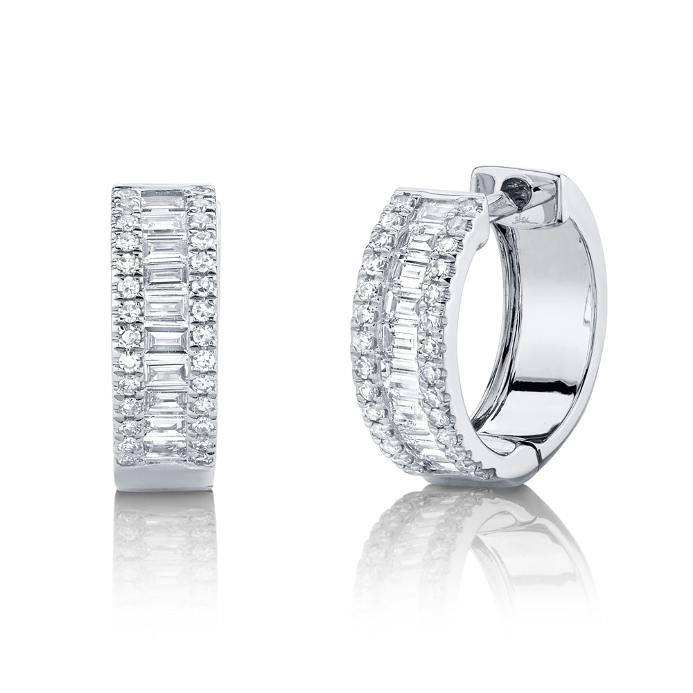 0.49CT 14K W/G DIAMOND BAGUETTE HUGGIE EARRING