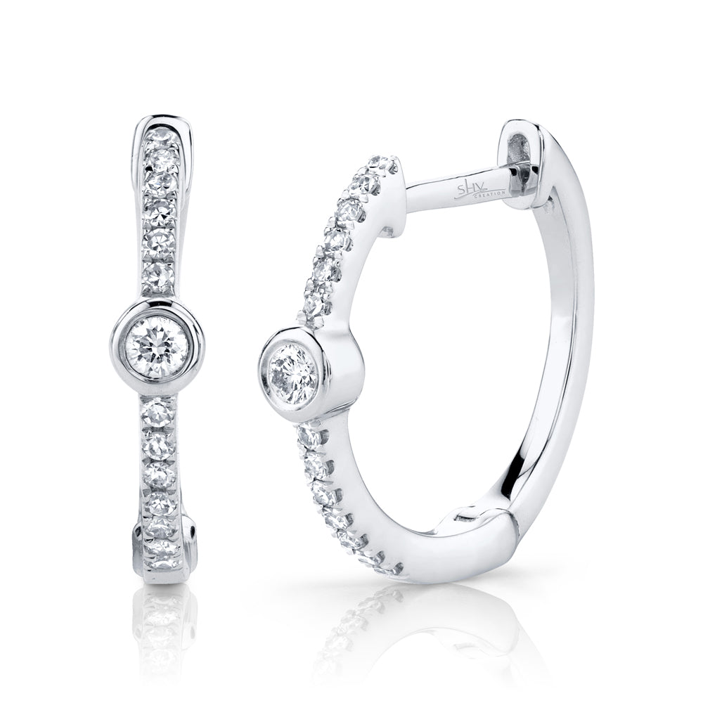 0.13CT 14K W/G DIAMOND BEZEL HOOP EARRING