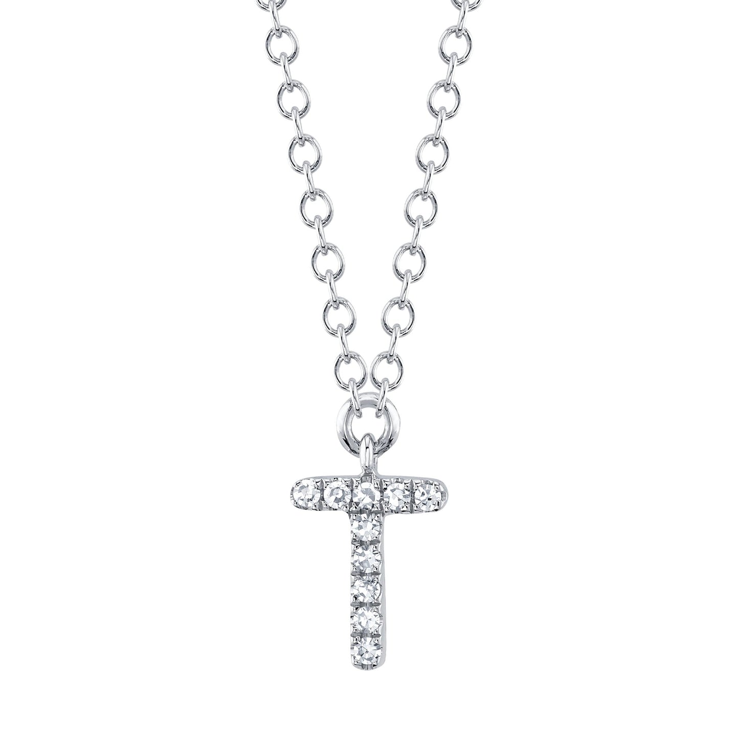 0.03CT 14K W/G DIAMOND NECKLACE - INITIAL T