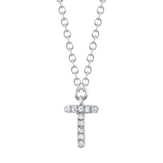 0.03CT 14K W/G DIAMOND NECKLACE - INITIAL T