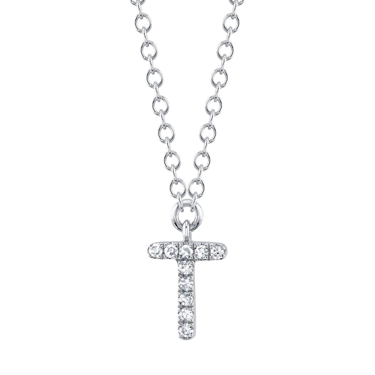 0.03CT 14K W/G DIAMOND NECKLACE - INITIAL T