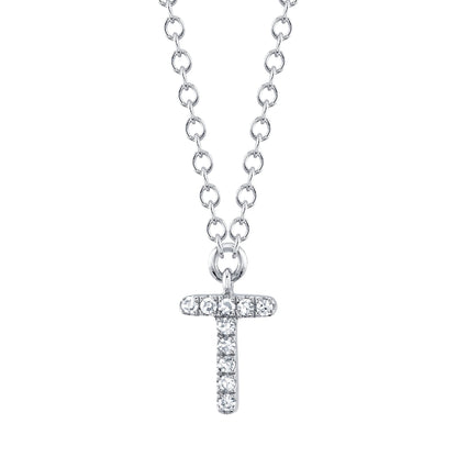 0.03CT 14K W/G DIAMOND NECKLACE - INITIAL T