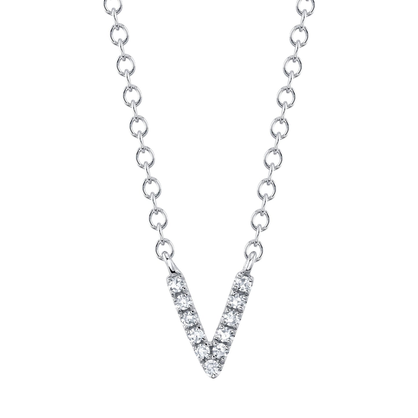 0.03CT 14K W/G DIAMOND NECKLACE - INITIAL V