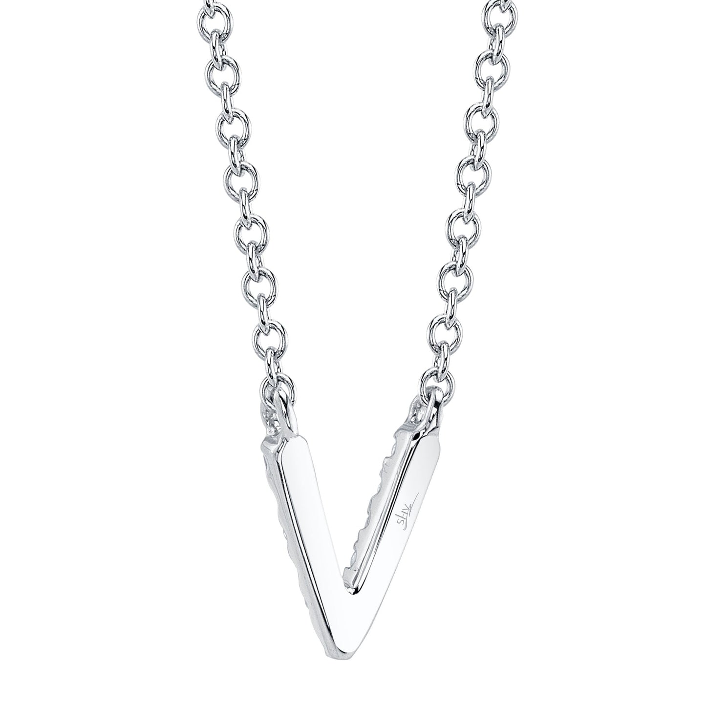 0.03CT 14K W/G DIAMOND NECKLACE - INITIAL V