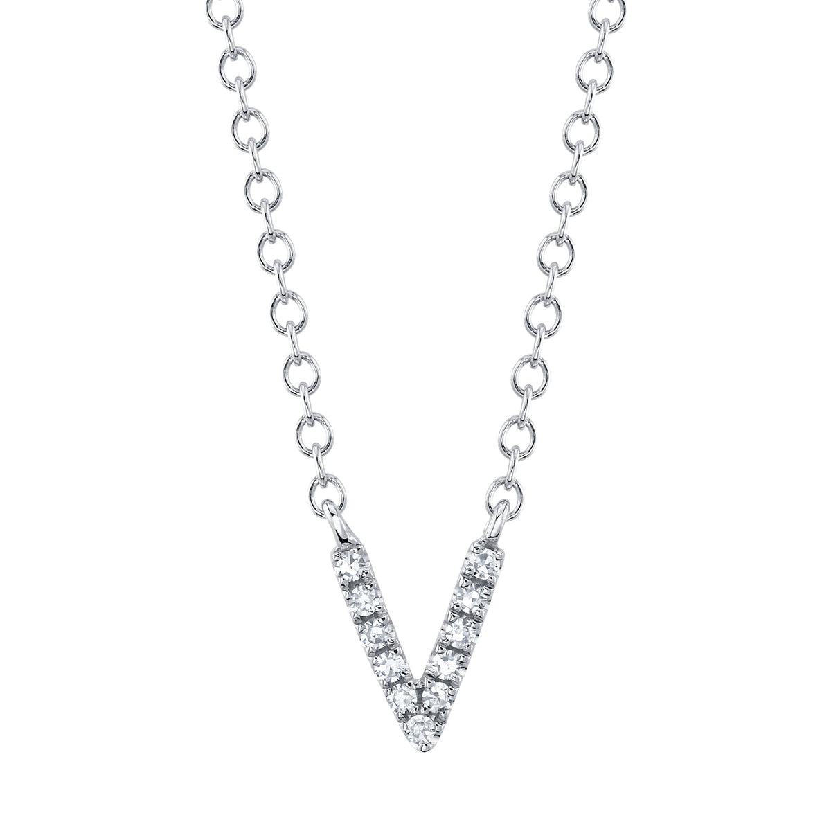 0.03CT 14K W/G DIAMOND NECKLACE - INITIAL V