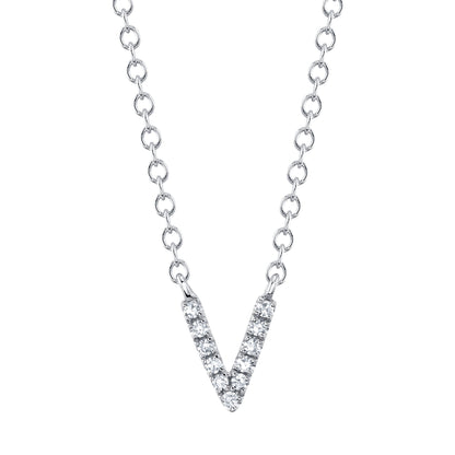 0.03CT 14K W/G DIAMOND NECKLACE - INITIAL V
