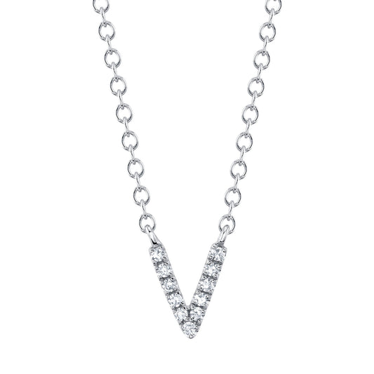 0.03CT 14K W/G DIAMOND NECKLACE - INITIAL V