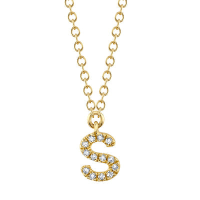 14K Yellow Gold Diamond Initial "S" Necklace