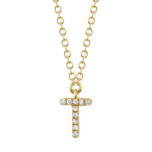 0.03CT 14K Y/G DIAMOND NECKLACE - INITIAL T