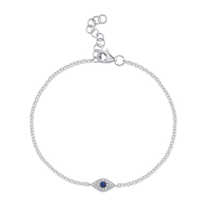 0.04CT DIAMOND & 0.06CT BLUE SAPPHIRE 14K W/G EYE BRACELET