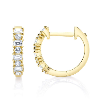 0.42CT 14K Y/G DIAMOND BAGUETTE HUGGIE EARRING