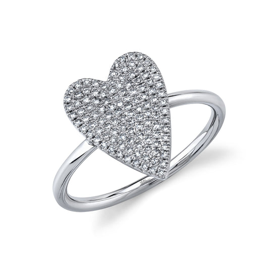 14K White Gold Small Pave Diamond Heart Ring