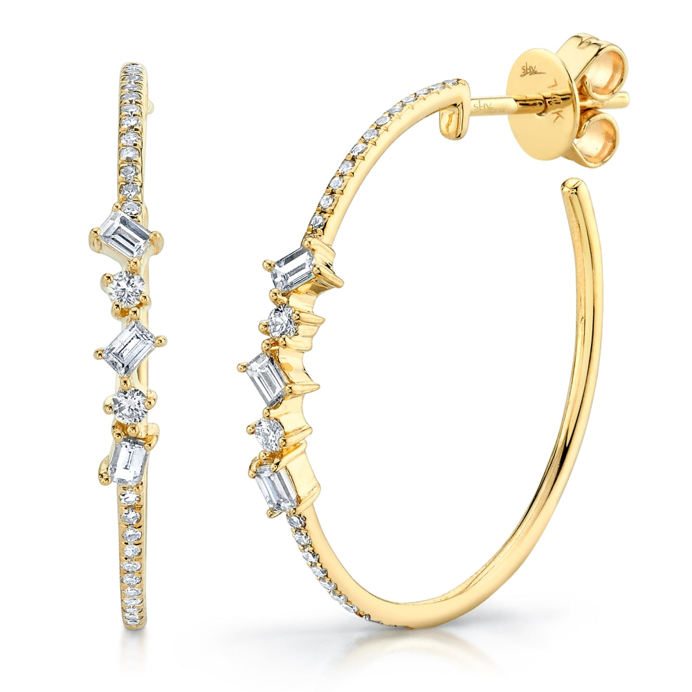0.43CT 14K Y/G DIAMOND BAGUETTE HOOP EARRING