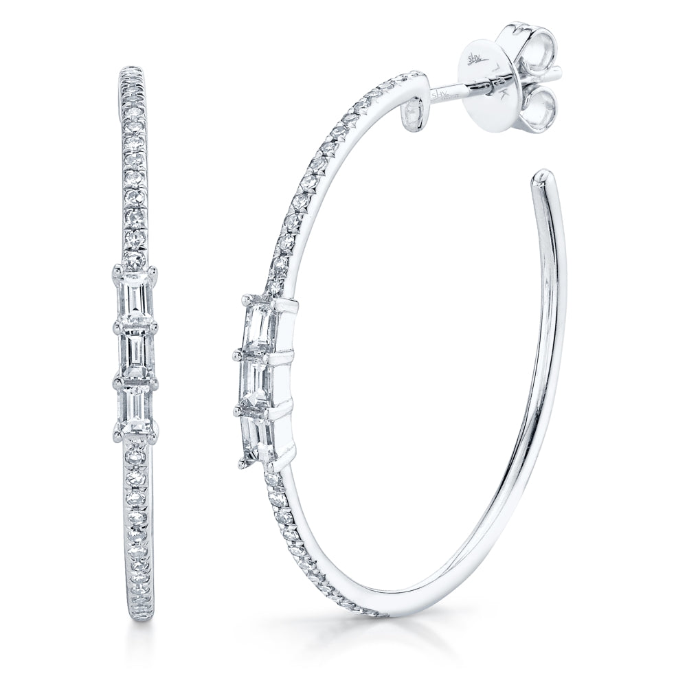0.39CT 14K W/G DIAMOND BAGUETTE HOOP EARRING