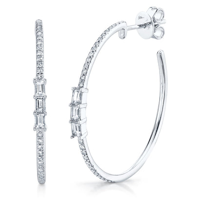 0.39CT 14K W/G DIAMOND BAGUETTE HOOP EARRING