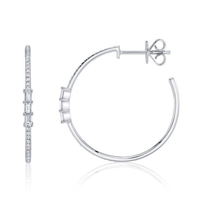 0.39CT 14K W/G DIAMOND BAGUETTE HOOP EARRING