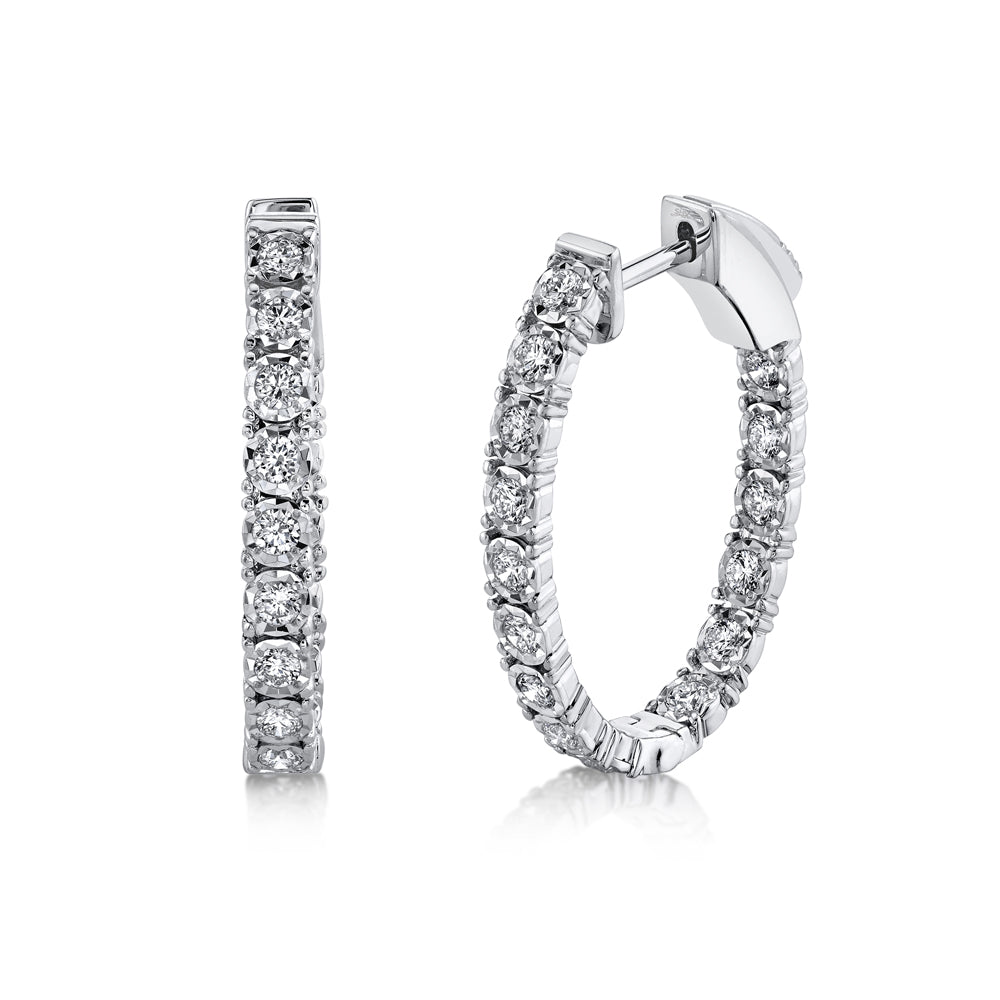 0.90CT 14K W/G DIAMOND OVAL HOOP EARRING