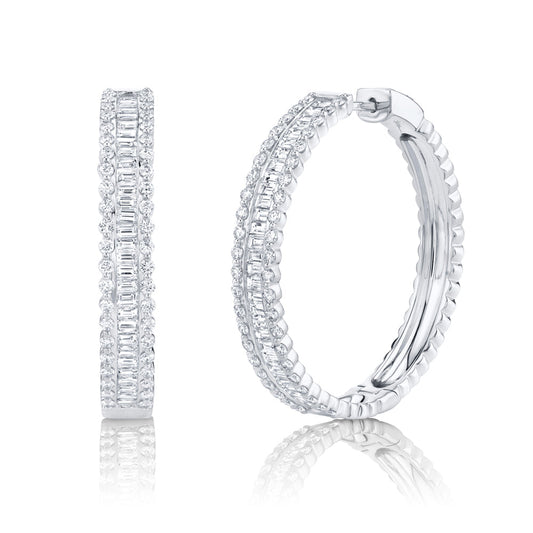 3.40CT 14K W/G DIAMOND BAGUETTE HOOP EARRING