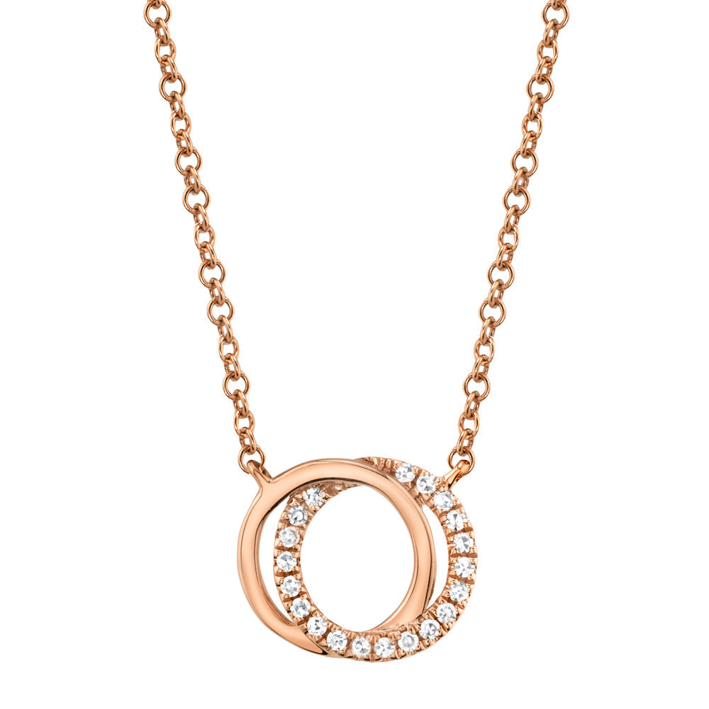 0.07CT 14K R/G DIAMOND LOVE KNOT CIRCLE NECKLACE