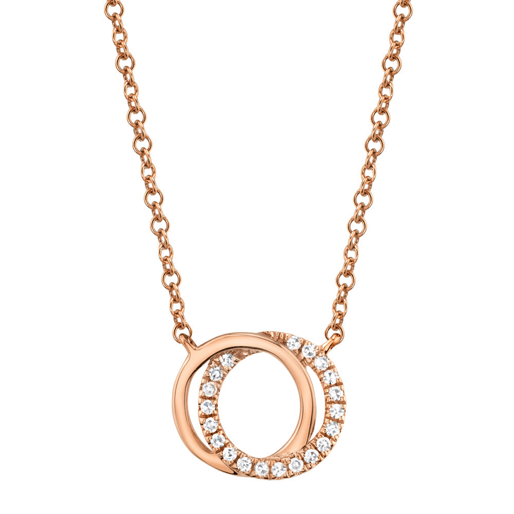 0.07CT 14K R/G DIAMOND LOVE KNOT CIRCLE NECKLACE