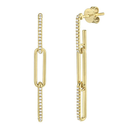 14K Yellow Gold Paperclip Link Dangle Earrings