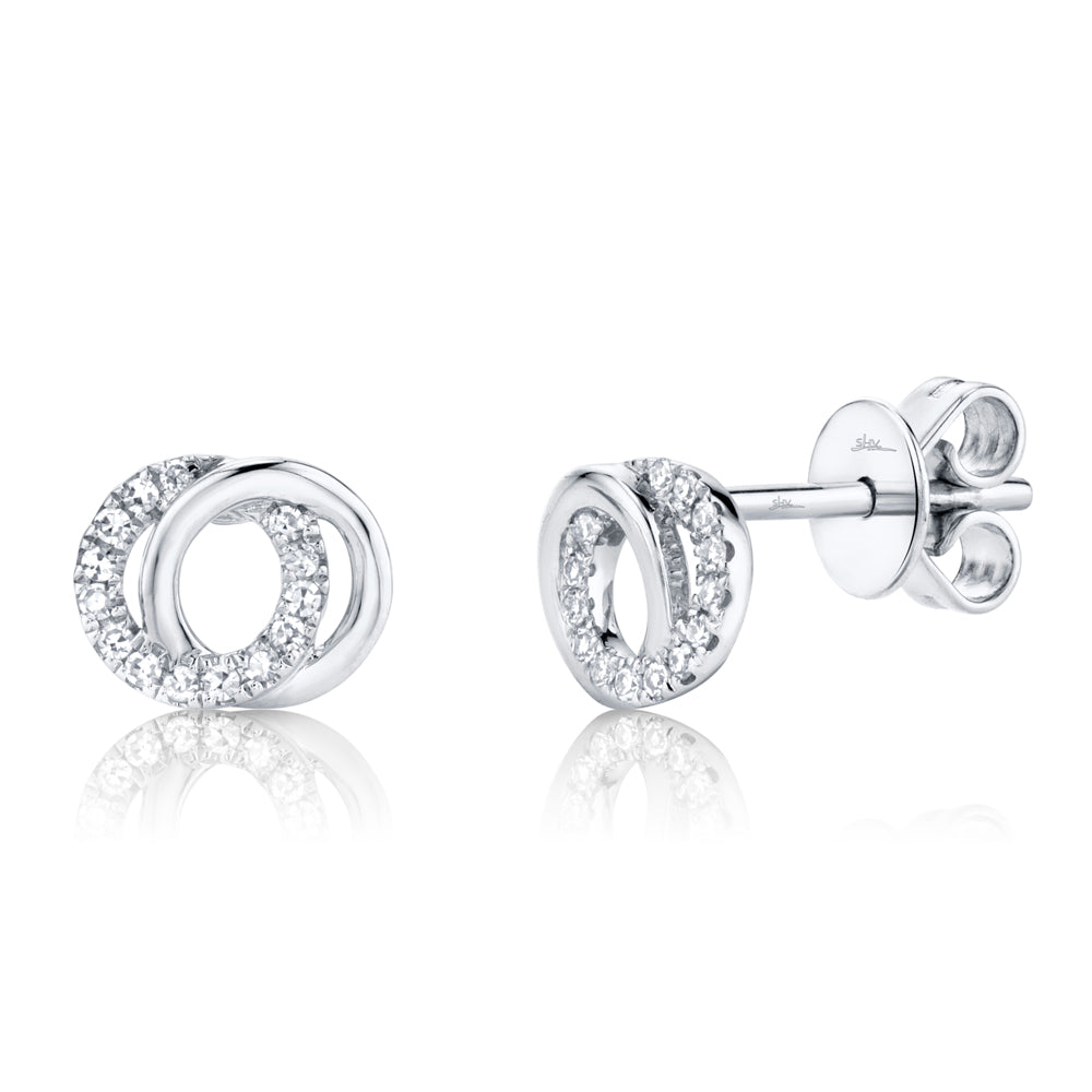 0.09CT 14K W/G DIAMOND LOVE KNOT CIRCLE STUD EARRING