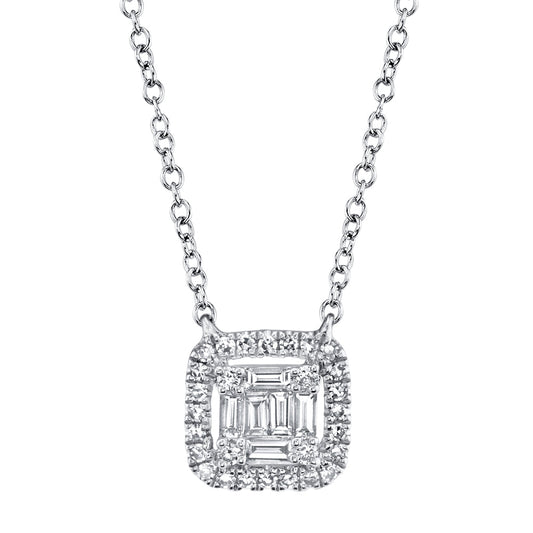 0.22CT 14K W/G DIAMOND BAGUETTE NECKLACE