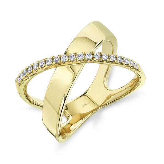 14K Yellow Gold Diamond and Polished Crossover Ring