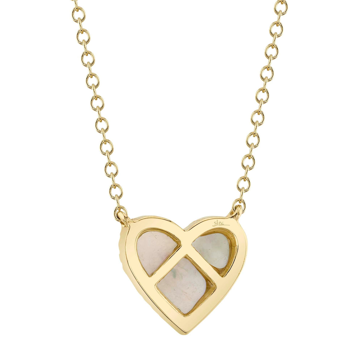 0.09CT DIAMOND & 0.56CT MOTHER OF PEARL 14K Y/G HEART NECKLACE