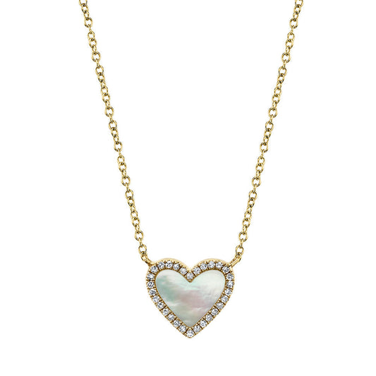 0.09CT DIAMOND & 0.56CT MOTHER OF PEARL 14K Y/G HEART NECKLACE