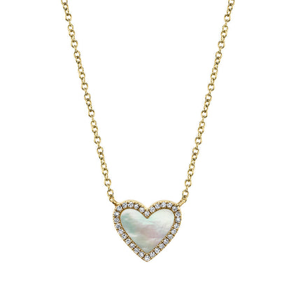 0.09CT DIAMOND & 0.56CT MOTHER OF PEARL 14K Y/G HEART NECKLACE