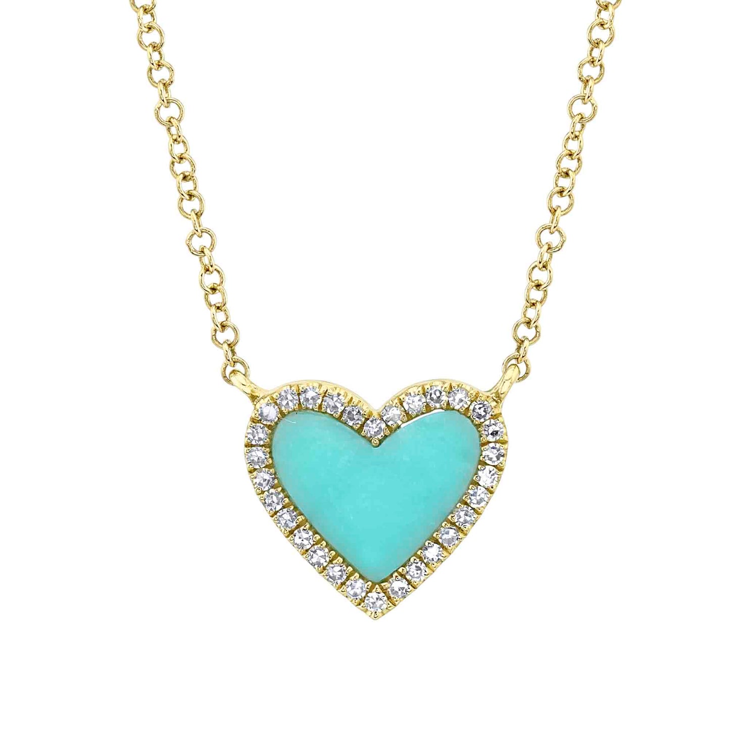 0.09CT DIAMOND & 0.55CT COMPOSITE TURQUOISE 14K Y/G HEART NECKLACE