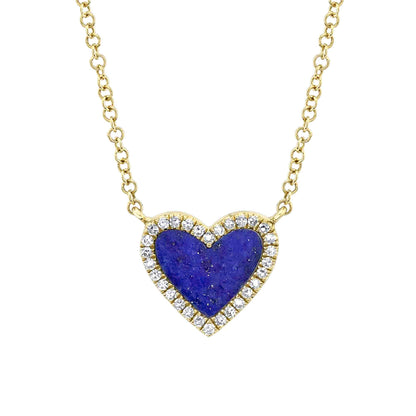 0.09CT DIAMOND & 0.54CT LAPIS 14K Y/G HEART NECKLACE