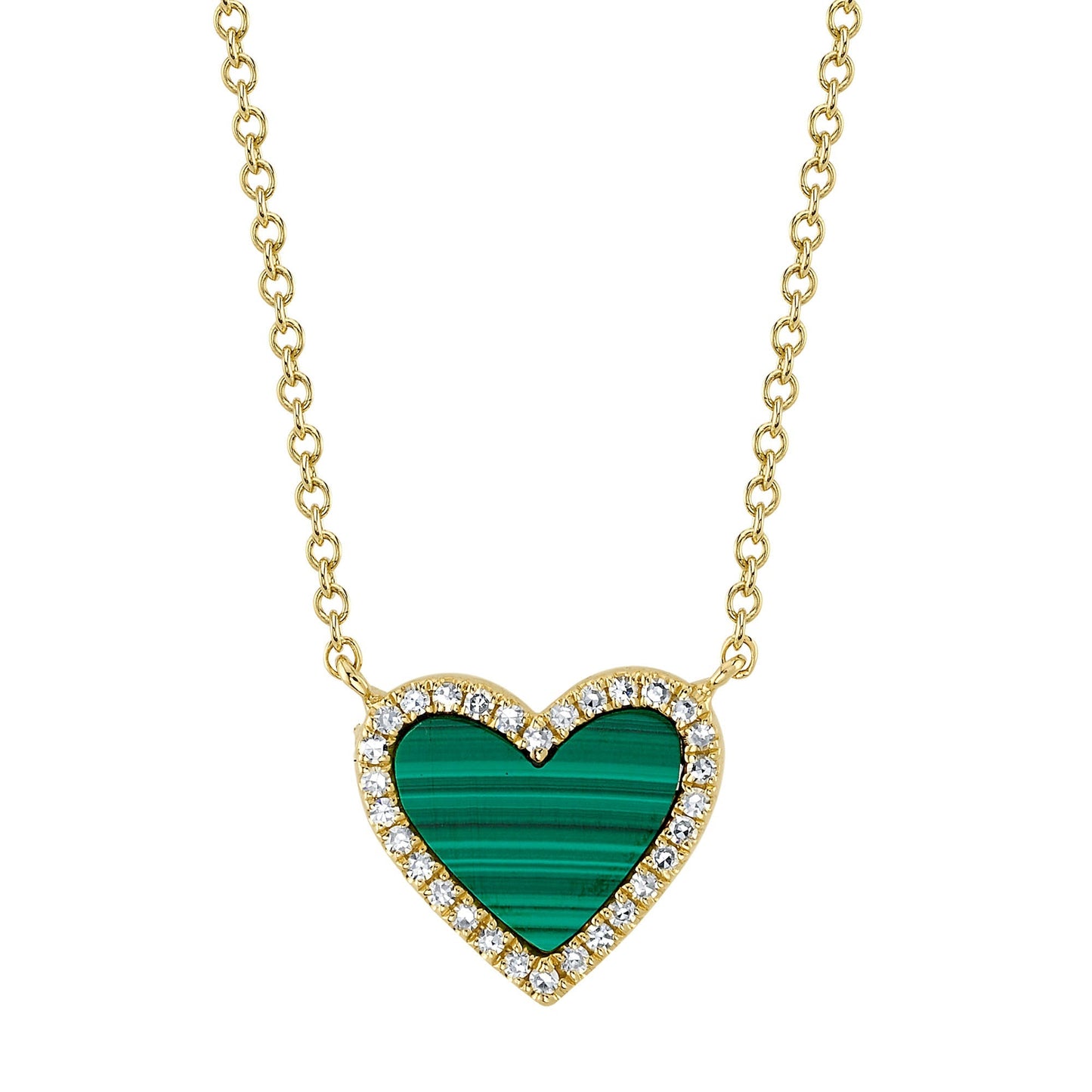 0.09CT DIAMOND & 0.81CT MALACHITE 14K Y/G HEART NECKLACE