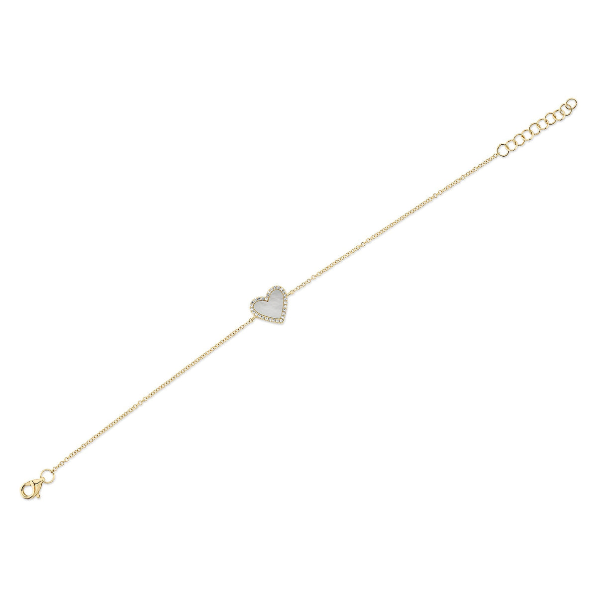 0.09CT DIAMOND & 0.56CT MOTHER OF PEARL 14K Y/G HEART BRACELET